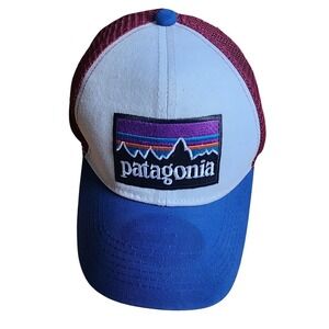 Patagonia Trucker Hat Mesh Back Snapback Cap Burgundy White Blue Mens One Size